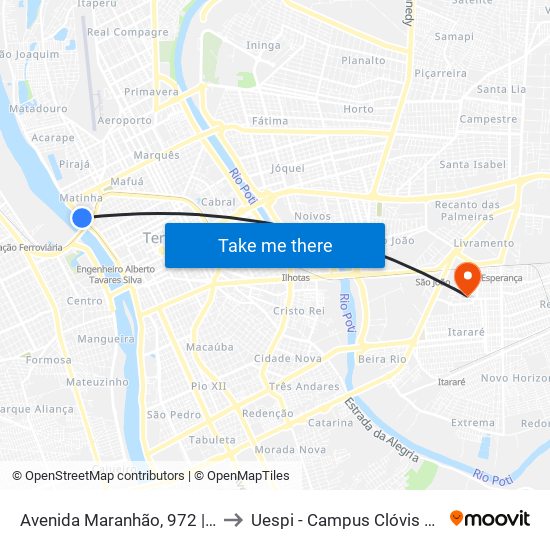 Avenida Maranhão, 972 | Tmkt to Uespi - Campus Clóvis Moura map