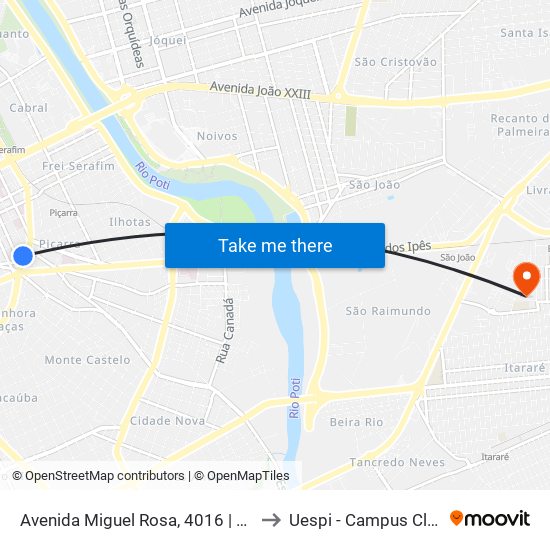 Avenida Miguel Rosa, 4016 | Banco Bradesco to Uespi - Campus Clóvis Moura map