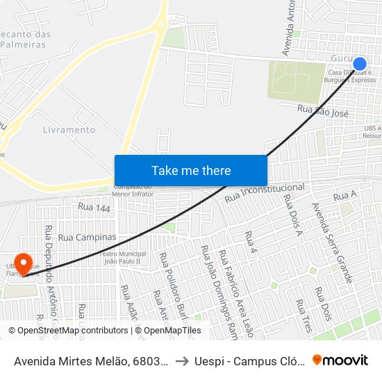Avenida Mirtes Melão, 6803 | Farmazade to Uespi - Campus Clóvis Moura map