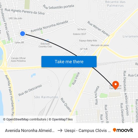 Avenida Noronha Almeida, 2370 to Uespi - Campus Clóvis Moura map