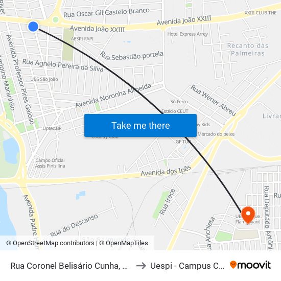 Rua Coronel Belisário Cunha, 65 | Toca Do Bode to Uespi - Campus Clóvis Moura map
