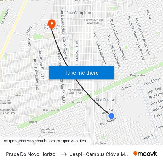 Praça Do Novo Horizonte to Uespi - Campus Clóvis Moura map