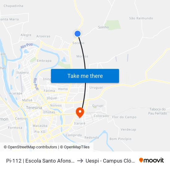 Pi-112 | Escola Santo Afonso Rodriguez to Uespi - Campus Clóvis Moura map