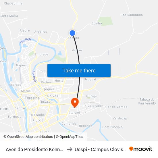 Avenida Presidente Kennedy, 271 to Uespi - Campus Clóvis Moura map