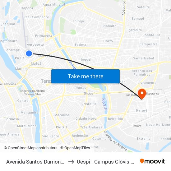 Avenida Santos Dumont, 764 to Uespi - Campus Clóvis Moura map