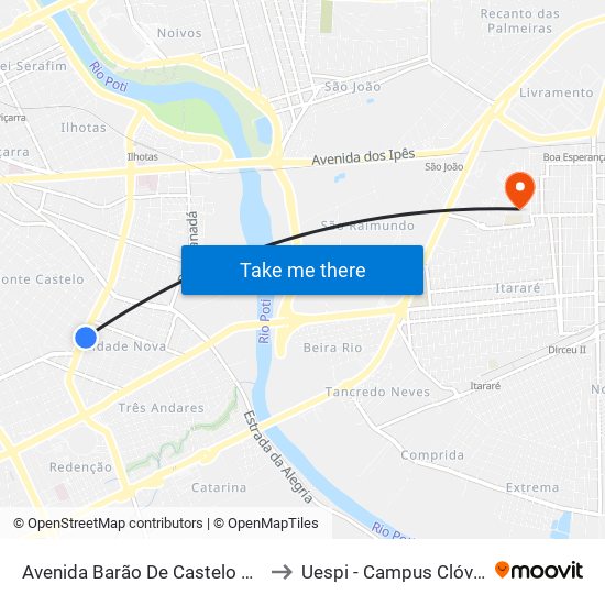 Avenida Barão De Castelo Branco, 678 to Uespi - Campus Clóvis Moura map