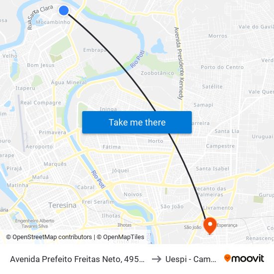 Avenida Prefeito Freitas Neto, 4959 | Oposto Ao Hospital Do Mocambinho to Uespi - Campus Clóvis Moura map