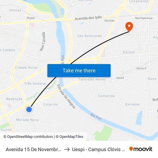 Avenida 15 De Novembro, S/N to Uespi - Campus Clóvis Moura map