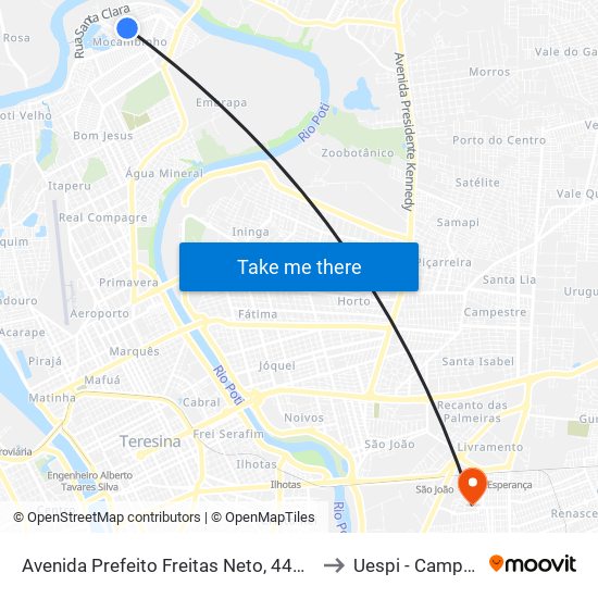 Avenida Prefeito Freitas Neto, 4419 |Term. Alternativo Mocambinho to Uespi - Campus Clóvis Moura map