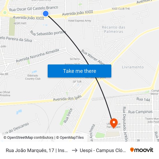 Rua João Marquês, 17 |  Inss /Paladium to Uespi - Campus Clóvis Moura map