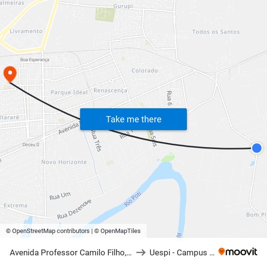 Avenida Professor Camilo Filho, 9040 | Clube Da Cepisa to Uespi - Campus Clóvis Moura map