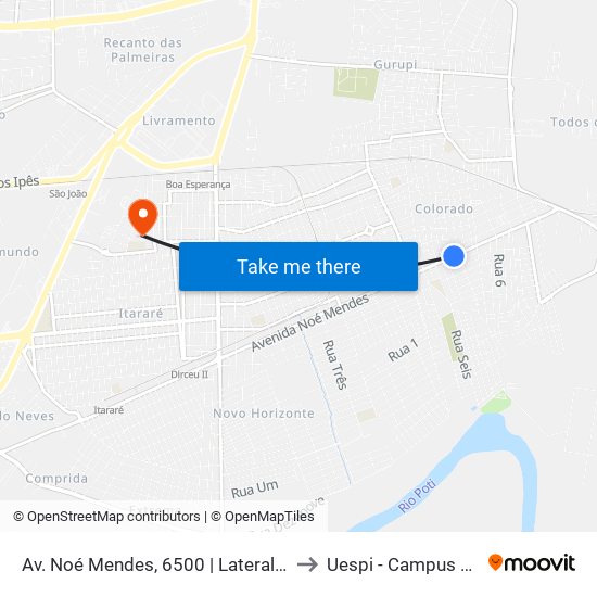 Av. Noé Mendes, 6500 | Lateral Da Upa Renascença to Uespi - Campus Clóvis Moura map