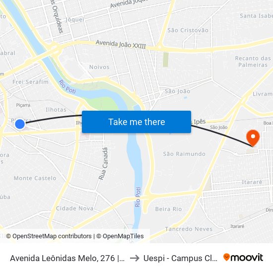 Avenida Leônidas Melo, 276 | Hospital Hti Sul to Uespi - Campus Clóvis Moura map