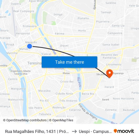 Rua Magalhães Filho, 1431 | Próximo À Praça Do Marquês to Uespi - Campus Clóvis Moura map