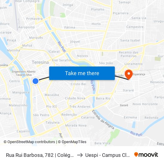 Rua Rui Barbosa, 782 | Colégio Pró Campus to Uespi - Campus Clóvis Moura map