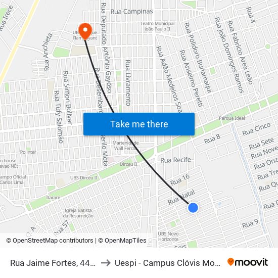 Rua Jaime Fortes, 4475 to Uespi - Campus Clóvis Moura map