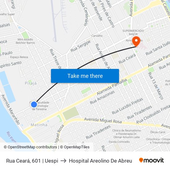 Rua Ceará, 601 | Uespi to Hospital Areolino De Abreu map