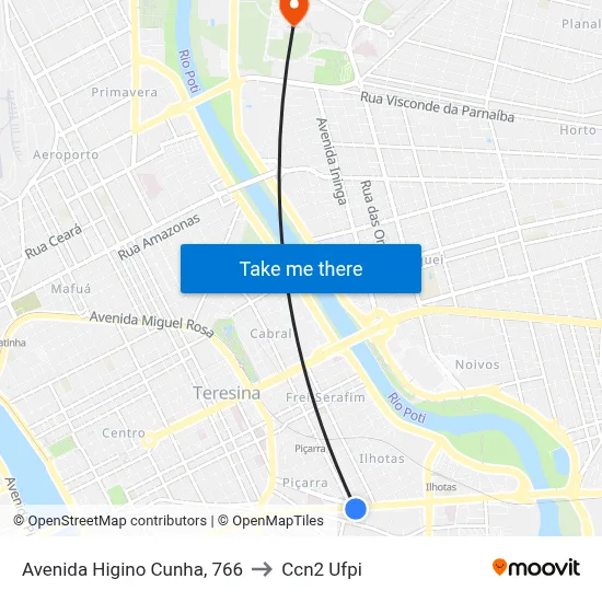 Avenida Higino Cunha, 766 to Ccn2 Ufpi map