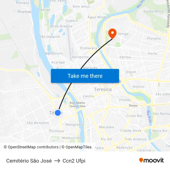 Cemitério São José to Ccn2 Ufpi map
