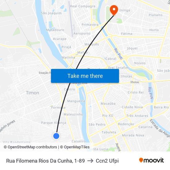 Rua Filomena Rios Da Cunha, 1-89 to Ccn2 Ufpi map