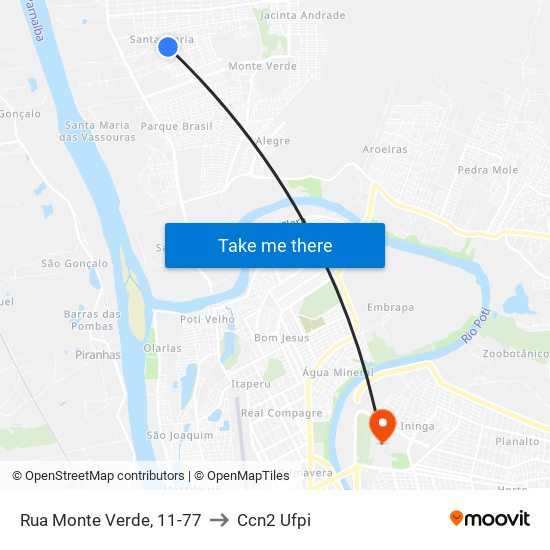 Rua Monte Verde, 11-77 to Ccn2 Ufpi map