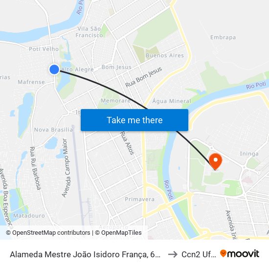 Alameda Mestre João Isidoro França, 6190 to Ccn2 Ufpi map