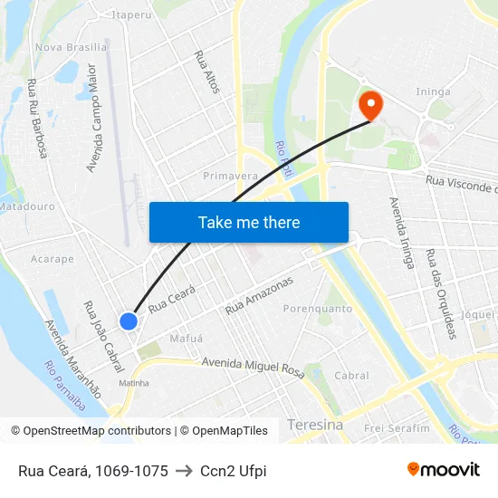 Rua Ceará, 1069-1075 to Ccn2 Ufpi map