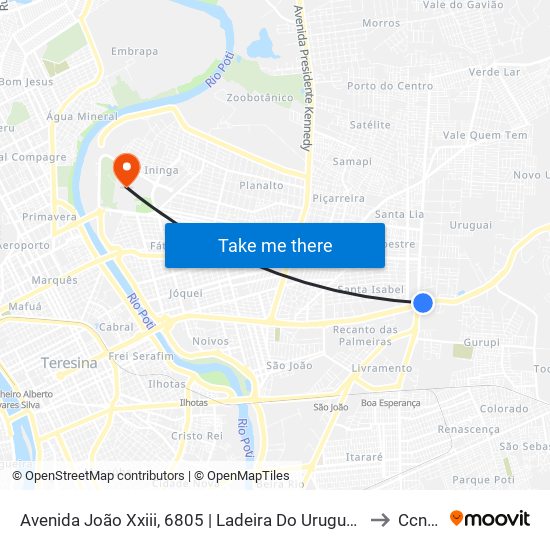 Avenida João Xxiii, 6805 | Ladeira Do Uruguai (Desembarque Intermunicipal) to Ccn2 Ufpi map