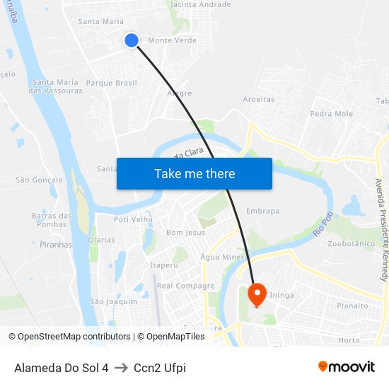 Alameda Do Sol 4 to Ccn2 Ufpi map
