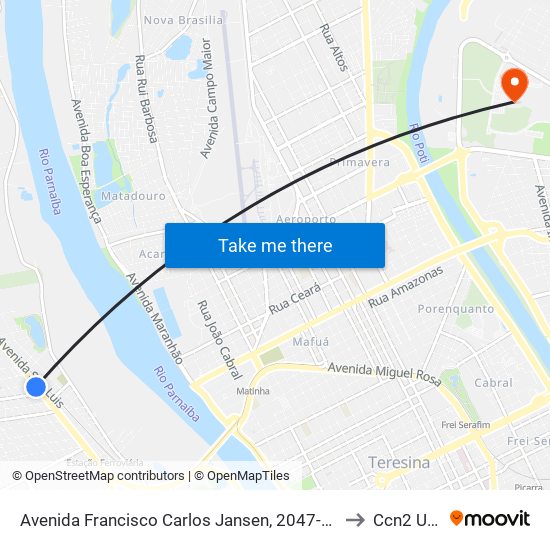 Avenida Francisco Carlos Jansen, 2047-2149 to Ccn2 Ufpi map