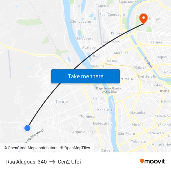 Rua Alagoas, 340 to Ccn2 Ufpi map