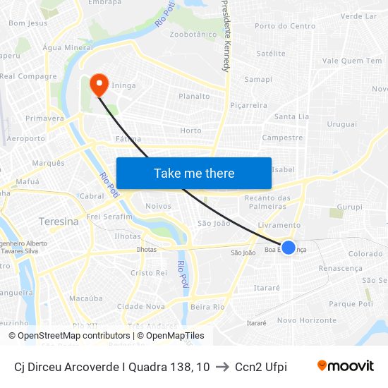 Cj Dirceu Arcoverde I Quadra 138, 10 to Ccn2 Ufpi map