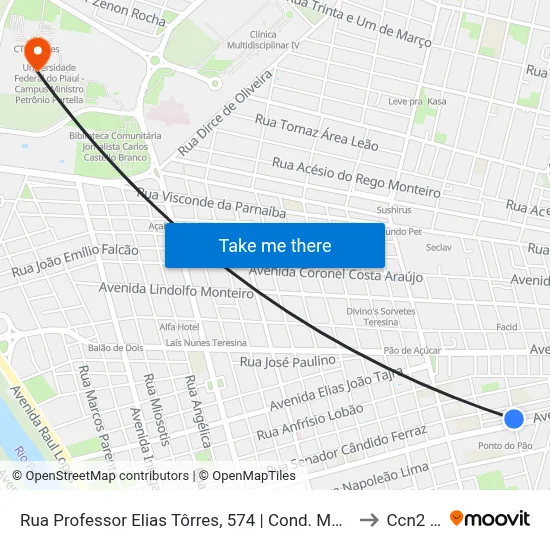 Rua Professor Elias Tôrres, 574 | Cond. Morada Dos Orixás to Ccn2 Ufpi map