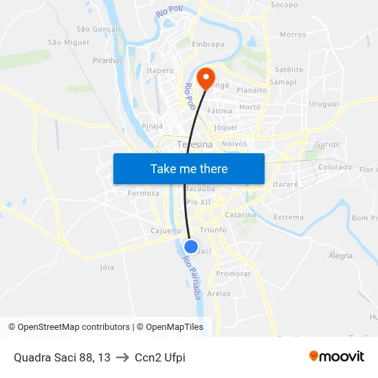 Quadra Saci 88, 13 to Ccn2 Ufpi map