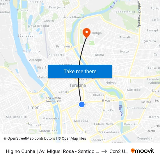 Higino Cunha | Av. Miguel Rosa - Sentido Centro to Ccn2 Ufpi map