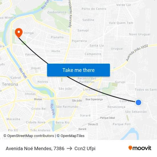 Avenida Noé Mendes, 7386 to Ccn2 Ufpi map
