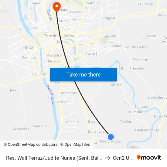 Res. Wall Ferraz/Judite Nunes (Sent. Bairro) to Ccn2 Ufpi map