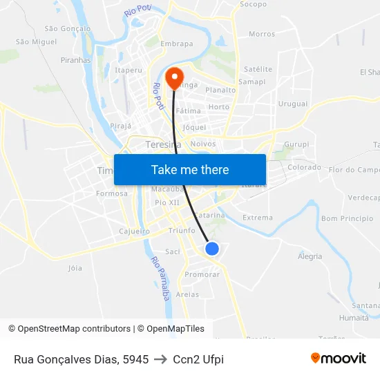 Rua Gonçalves Dias, 5945 to Ccn2 Ufpi map