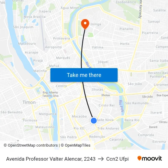 Avenida Professor Valter Alencar, 2243 to Ccn2 Ufpi map