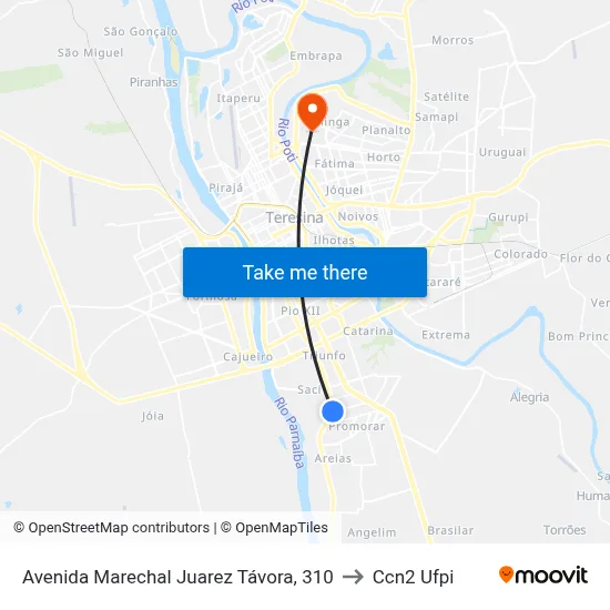 Avenida Marechal Juarez Távora, 310 to Ccn2 Ufpi map