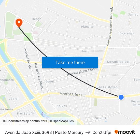 Avenida João Xxiii, 3698  | Posto Mercury to Ccn2 Ufpi map