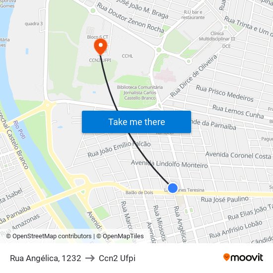 Rua Angélica, 1232 to Ccn2 Ufpi map