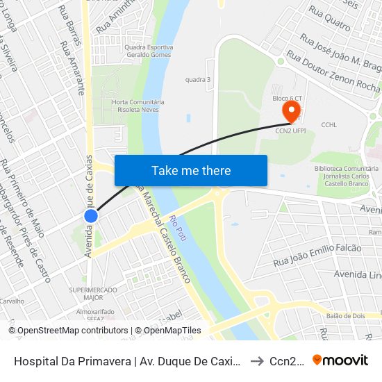 Hospital Da Primavera | Av. Duque De Caxias - Sentido Centro to Ccn2 Ufpi map
