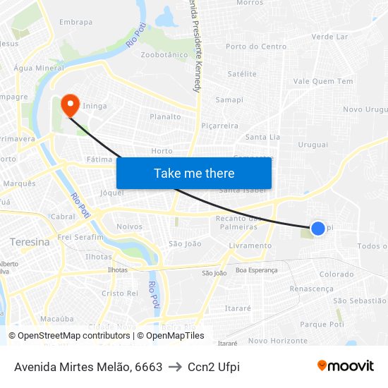 Avenida Mirtes Melão, 6663 to Ccn2 Ufpi map