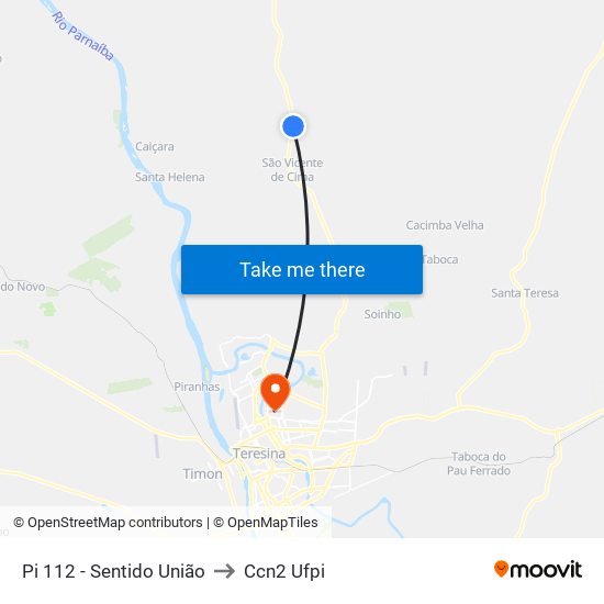 Pi 112 - Sentido União to Ccn2 Ufpi map