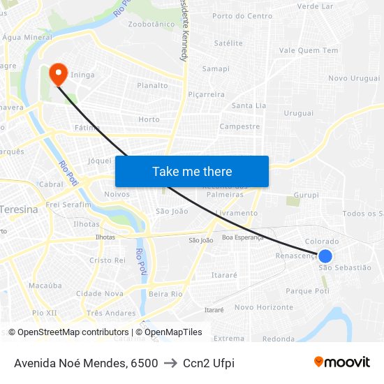 Avenida Noé Mendes, 6500 to Ccn2 Ufpi map