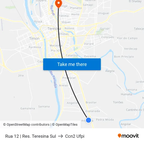 Rua 12 | Res. Teresina Sul to Ccn2 Ufpi map