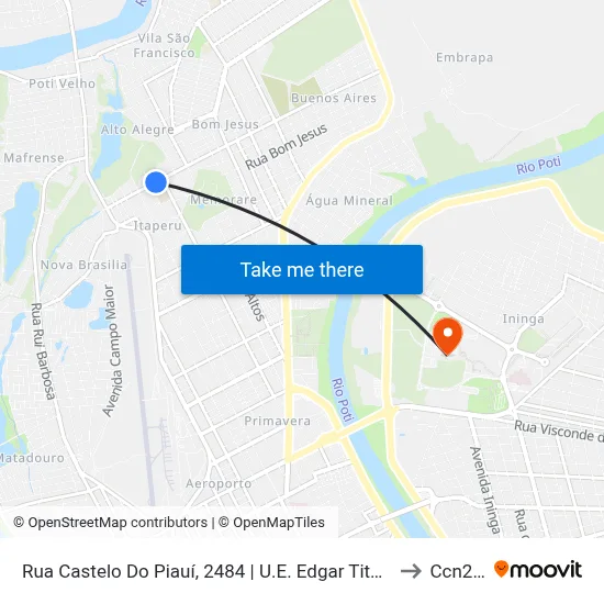 Rua Castelo Do Piauí, 2484 | U.E. Edgar Tito/U.E. Helena Carvalho to Ccn2 Ufpi map