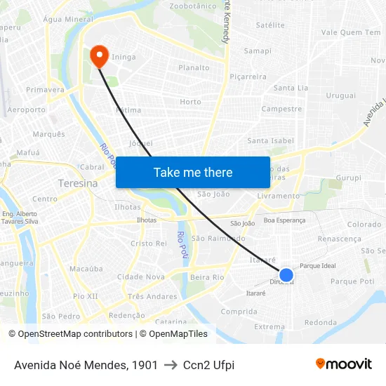 Avenida Noé Mendes, 1901 to Ccn2 Ufpi map