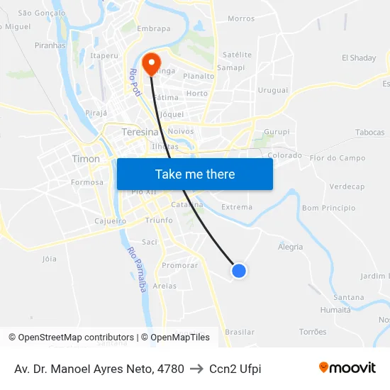 Av. Dr. Manoel Ayres Neto, 4780 to Ccn2 Ufpi map